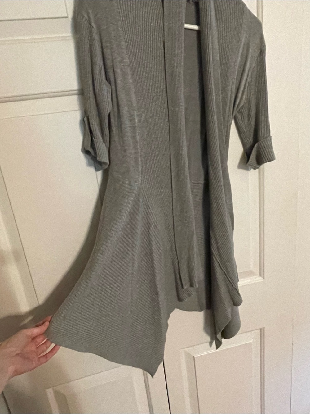 Matty M Gray Open-Front Draped Ribbed Cardigan - Picture 3 of 8